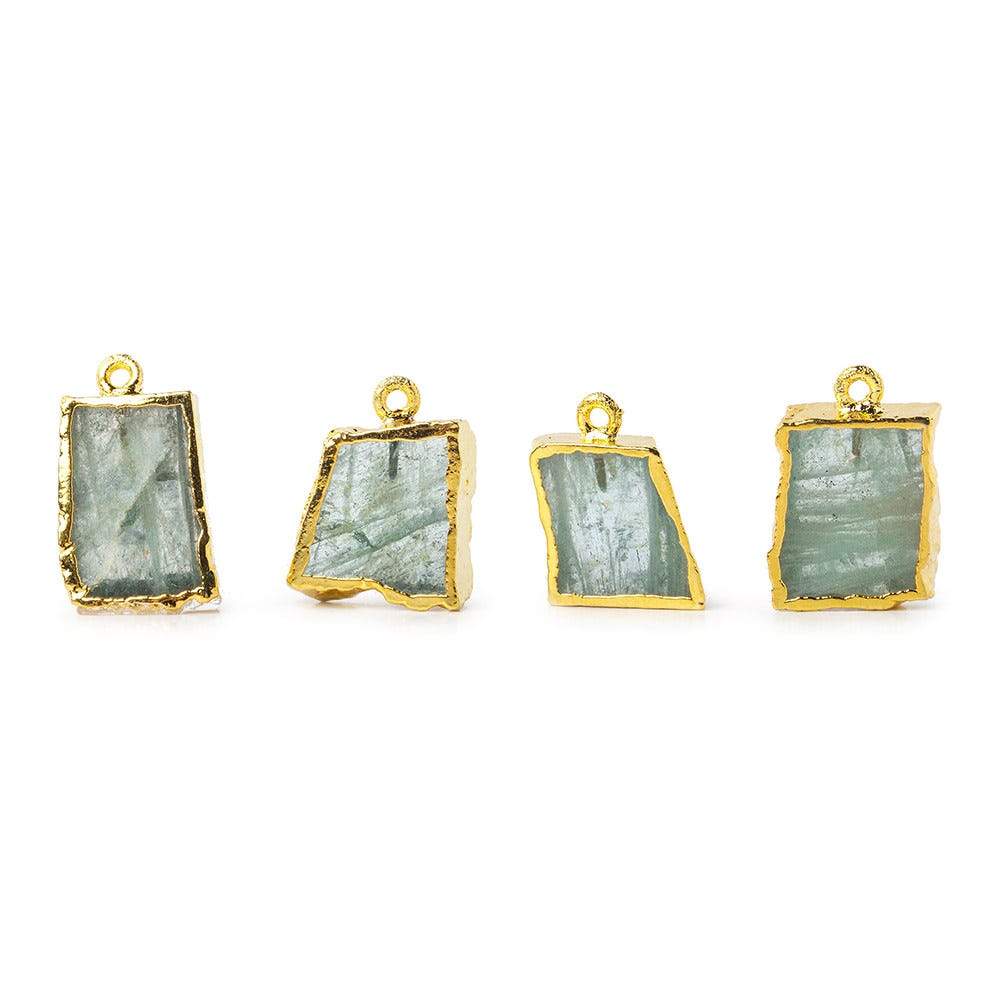 17x14mm Gold Leafed Aquamarine Slice Pendant 1 piece - Beadsofcambay.com