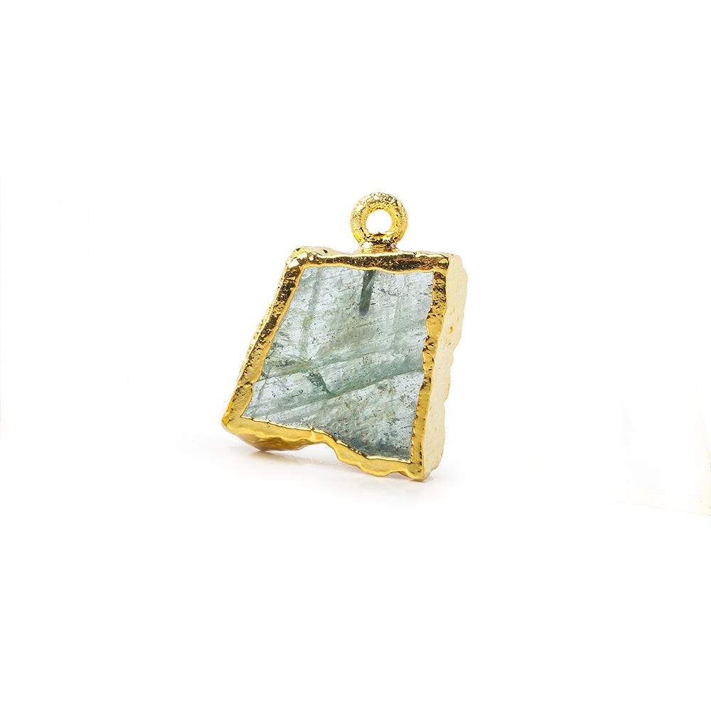 17x14mm Gold Leafed Aquamarine Slice Pendant 1 piece - Beadsofcambay.com