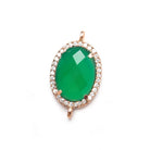 17x14mm Rose Gold Bezel White CZ & Green Onyx (color treated) Oval Connector 1 piece - Beadsofcambay.com