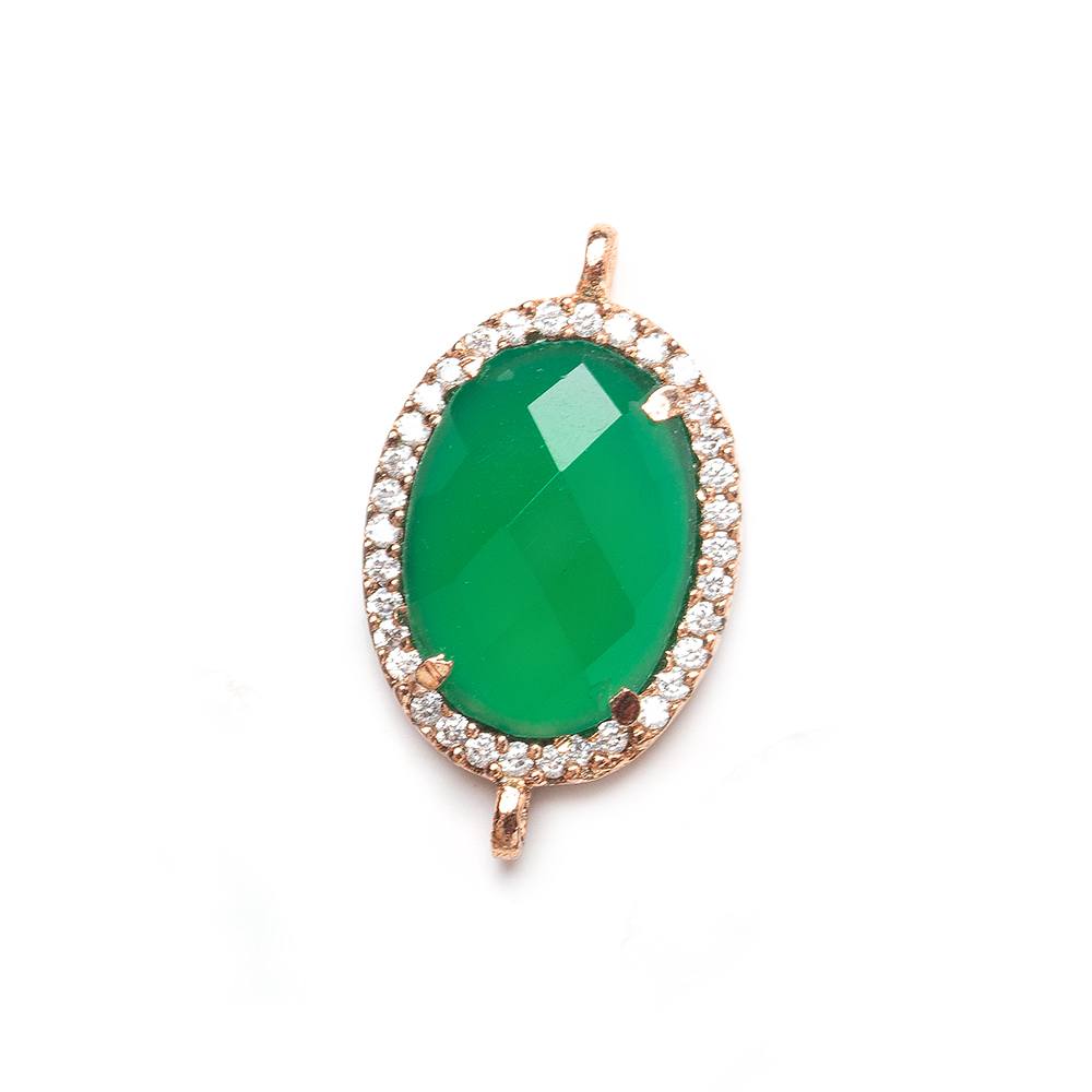 17x14mm Rose Gold Bezel White CZ & Green Onyx (color treated) Oval Connector 1 piece - Beadsofcambay.com