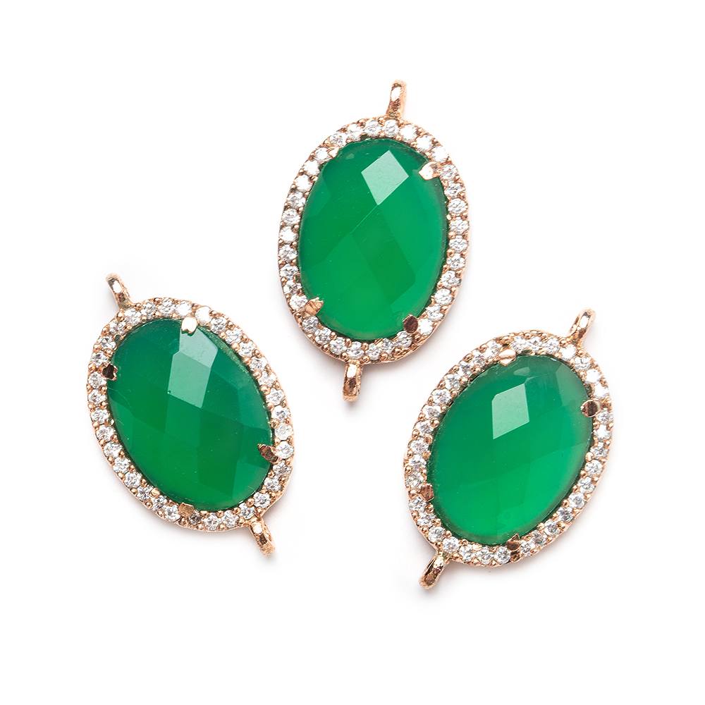 17x14mm Rose Gold Bezel White CZ & Green Onyx (color treated) Oval Connector 1 piece - Beadsofcambay.com