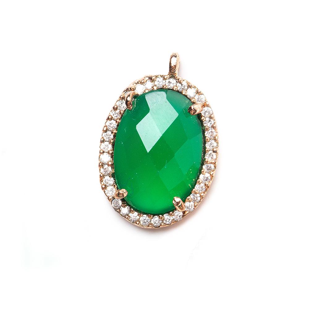 17x14mm Rose Gold Bezel White CZ & Green Onyx (color treated) Oval Pendant 1 piece - Beadsofcambay.com