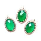 17x14mm Rose Gold Bezel White CZ & Green Onyx (color treated) Oval Pendant 1 piece - Beadsofcambay.com