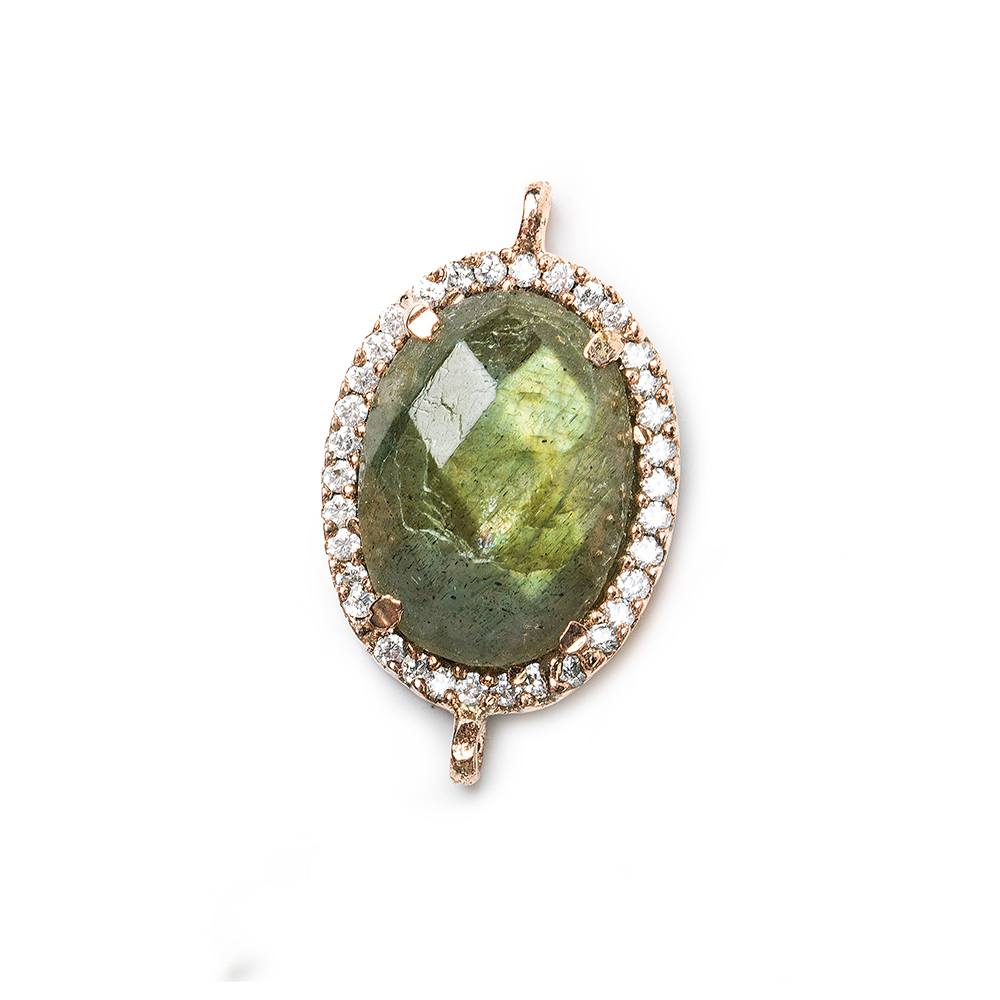 17x14mm Rose Gold Bezel White CZ & Labradorite Oval Connector 1 piece - Beadsofcambay.com