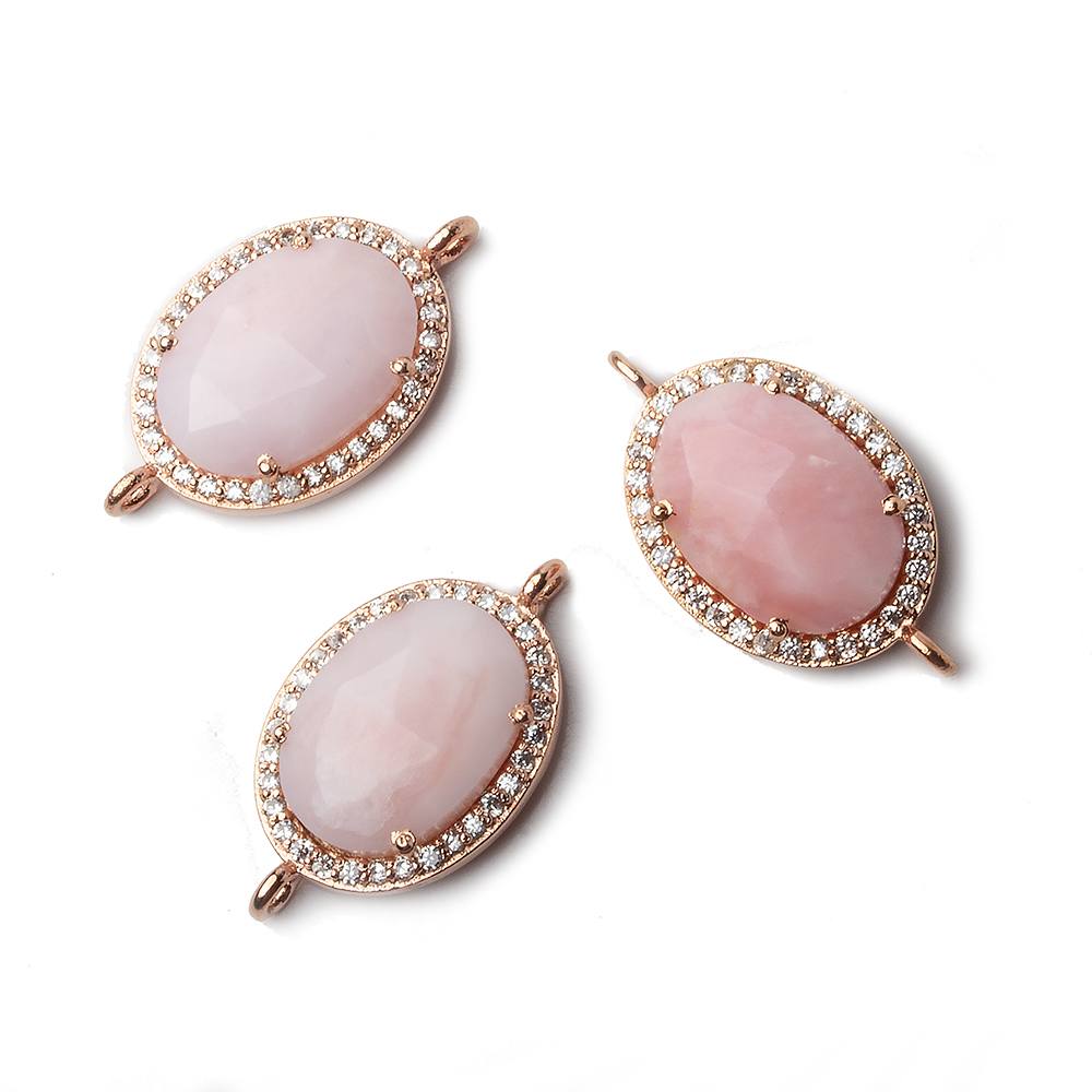 17x14mm Rose Gold CZ Bezel Pink Peruvian Opal Oval Connector 1 piece - Beadsofcambay.com