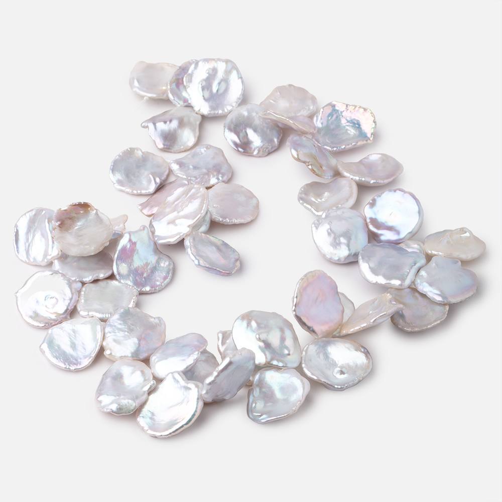 17x15-19x17mm Silvery White Top Drill Ultra Keshi Freshwater Pearls 15 inch 46 Beads AA - Beadsofcambay.com