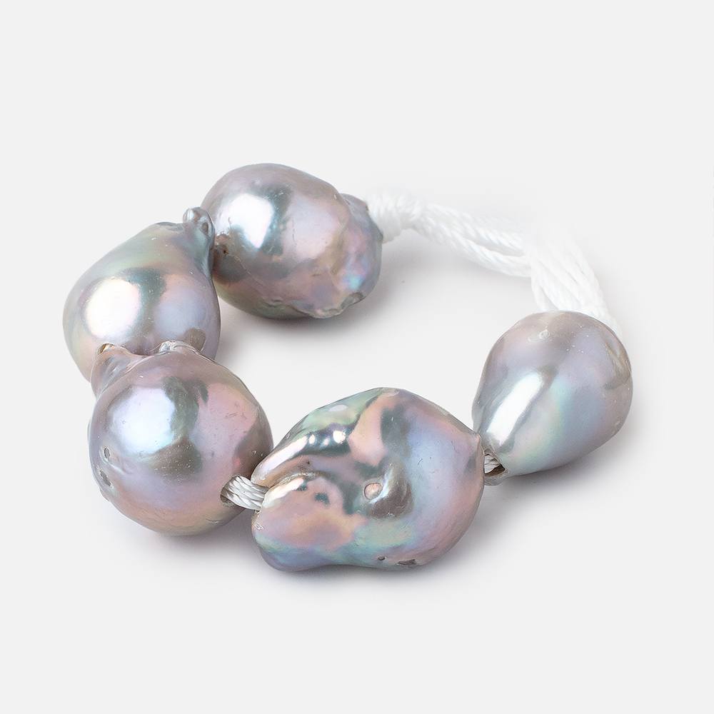 17x15-23x15mm Silver Ultra Baroque 2.5mm Large Hole Pearls 5 Beads - Beadsofcambay.com