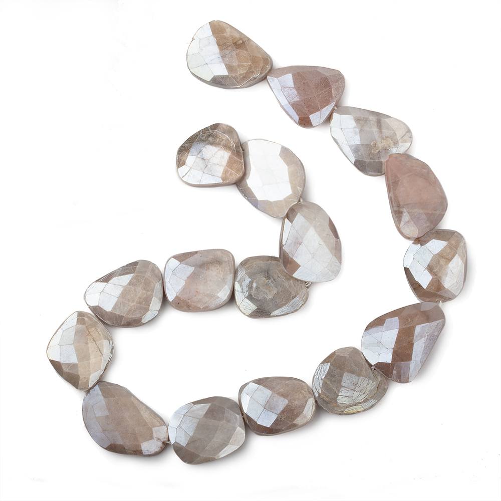 17x16-23x17mm Mystic Chocolate Moonstone Faceted Flat Nuggets 13.5 inch 15 beads - Beadsofcambay.com