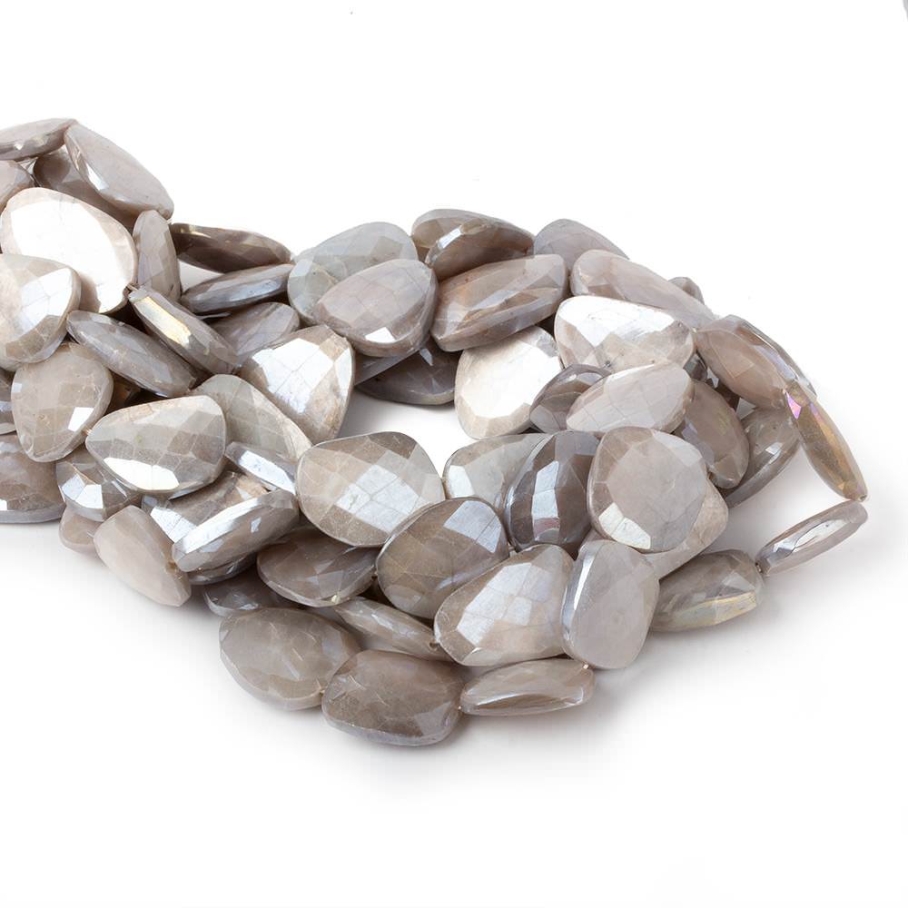 17x16-23x17mm Mystic Platinum Grey Moonstone Faceted Flat Nuggets 13.5 inch 15 beads - Beadsofcambay.com