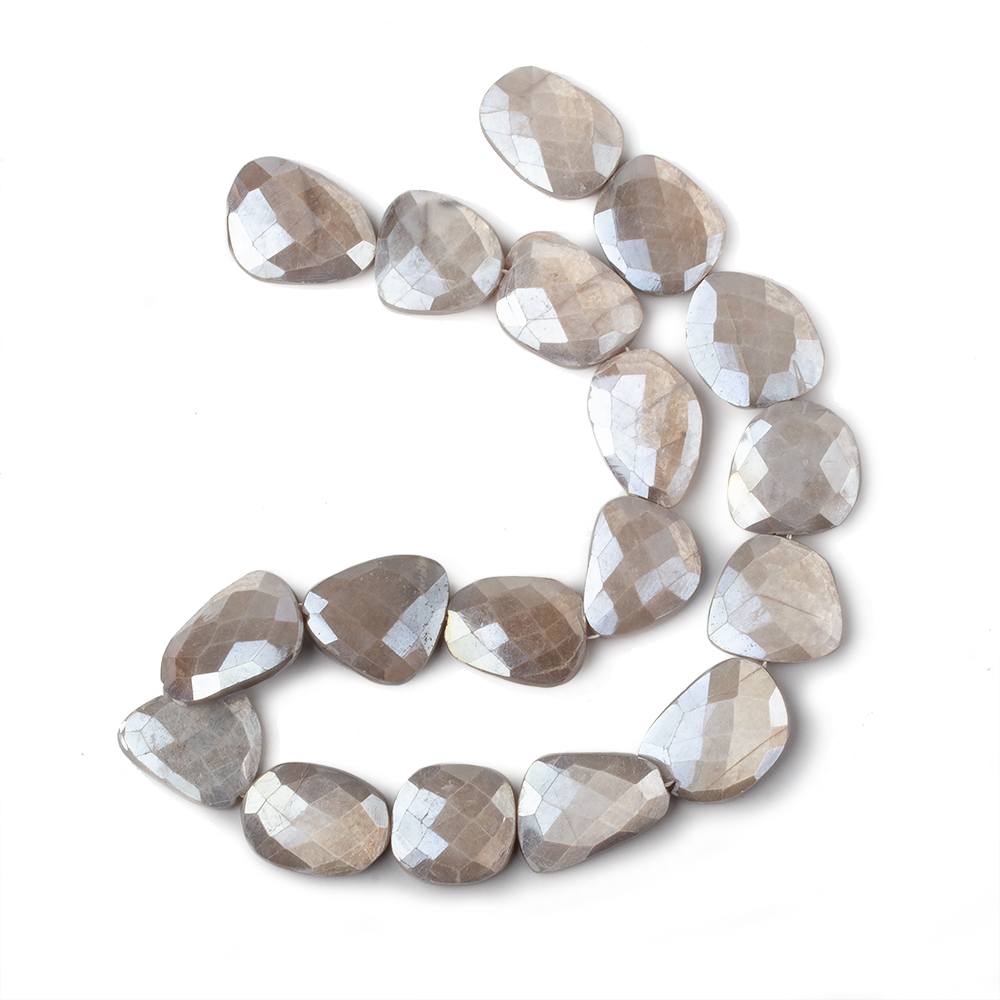 17x16-23x17mm Mystic Platinum Grey Moonstone Faceted Flat Nuggets 13.5 inch 15 beads - Beadsofcambay.com