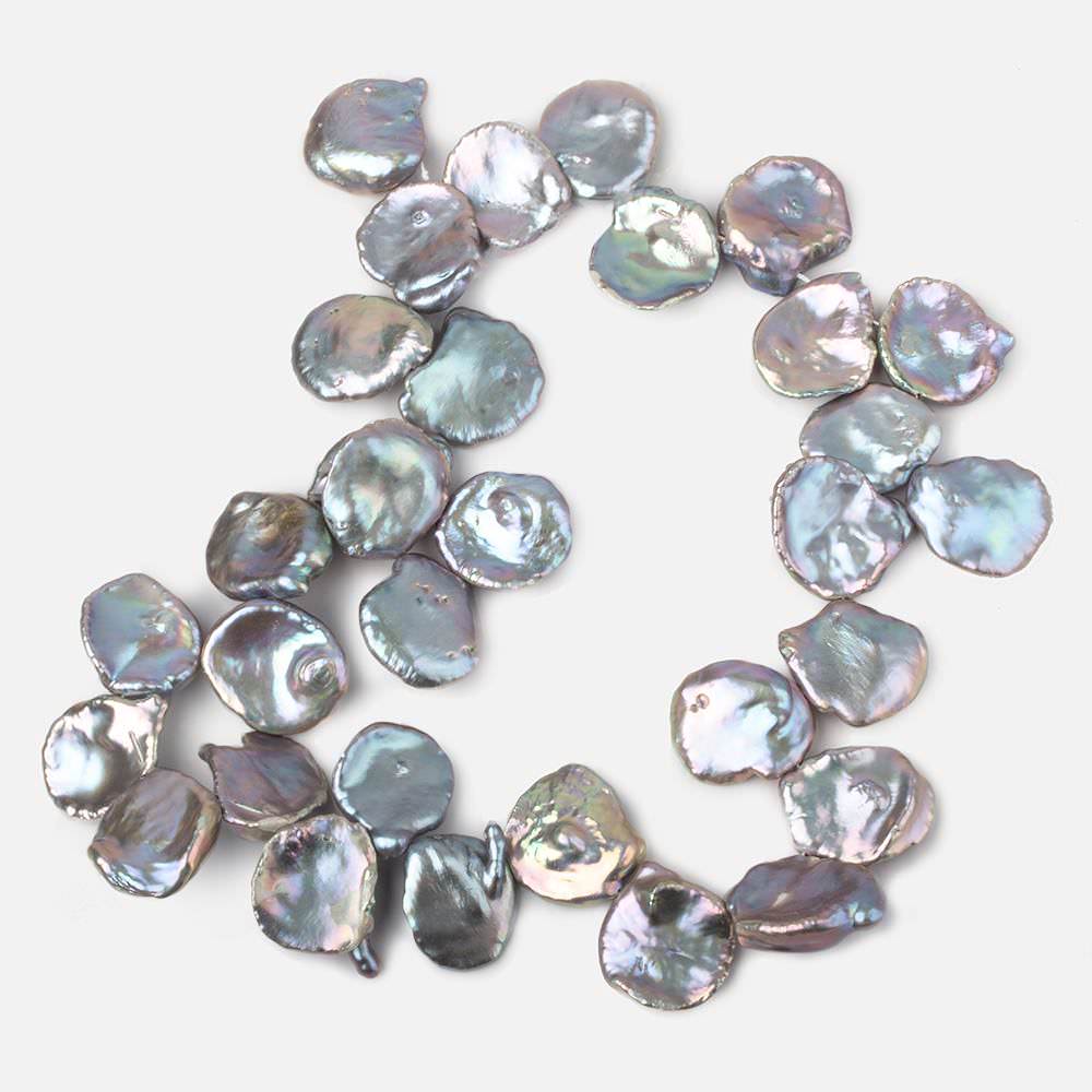 17x17-19x18mm Silver Iridesent Top Drilled Keshi Freshwater Pearls 15.5 inch 36 pieces AAA - Beadsofcambay.com
