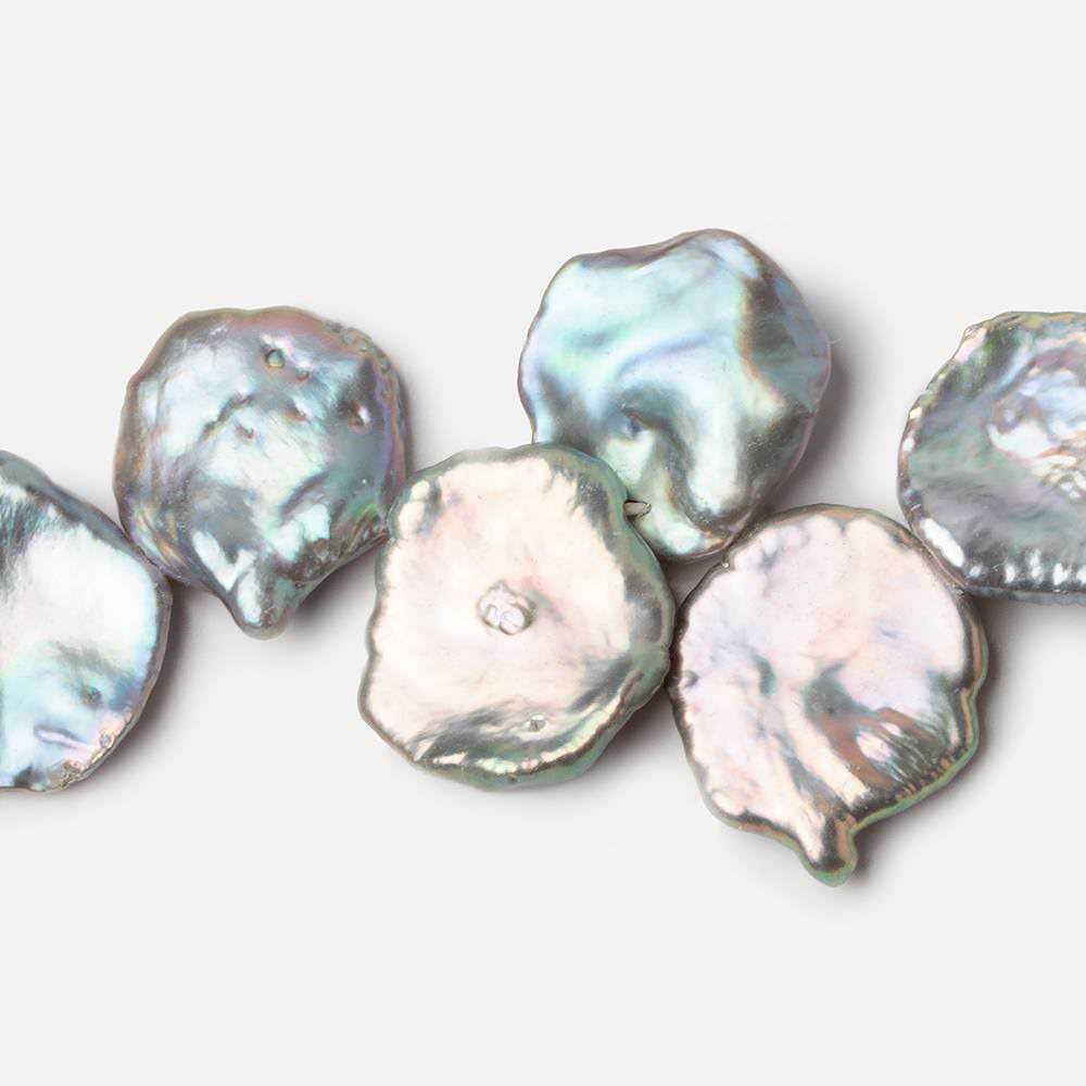 17x17-19x18mm Silver Iridesent Top Drilled Keshi Freshwater Pearls 15.5 inch 36 pieces AAA - Beadsofcambay.com