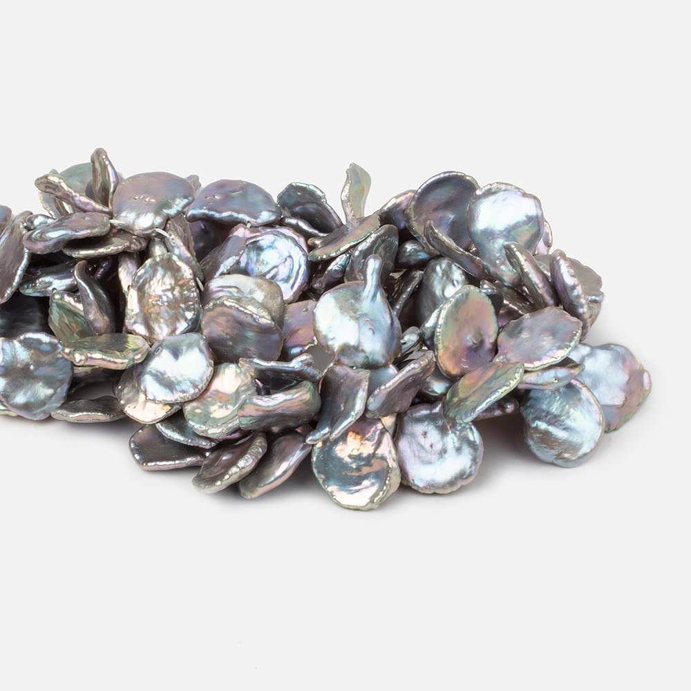 17x17-19x18mm Silver Iridesent Top Drilled Keshi Freshwater Pearls 15.5 inch 36 pieces AAA - Beadsofcambay.com