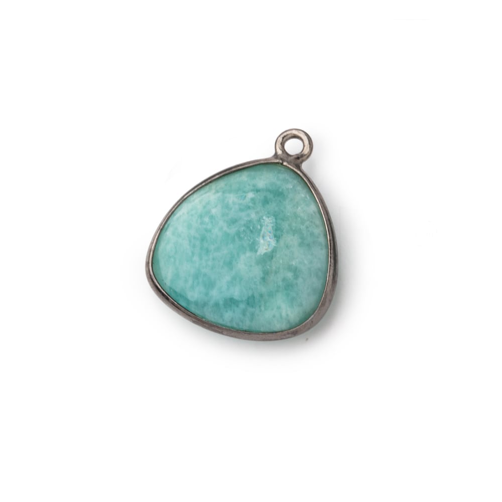 17x17mm Black Gold .925 Bezel Amazonite Plain Triangle Pendant 1 Focal Bead - Beadsofcambay.com