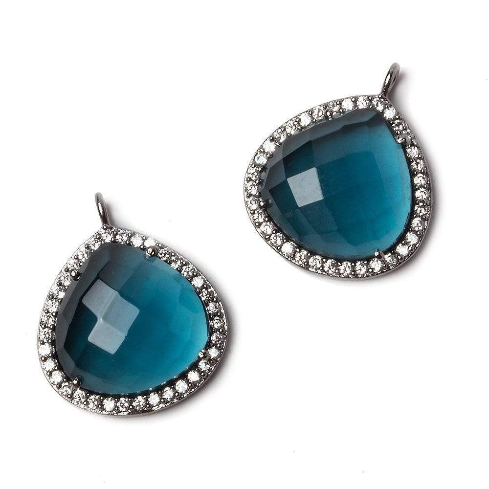 17x17mm Black Gold Bezeled CZ & London Blue Quartz Heart Pendant 1 piece - Beadsofcambay.com