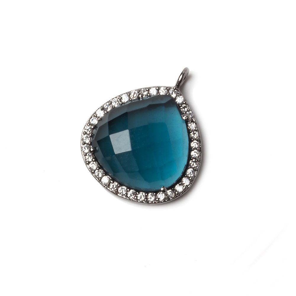 17x17mm Black Gold Bezeled CZ & London Blue Quartz Heart Pendant 1 piece - Beadsofcambay.com