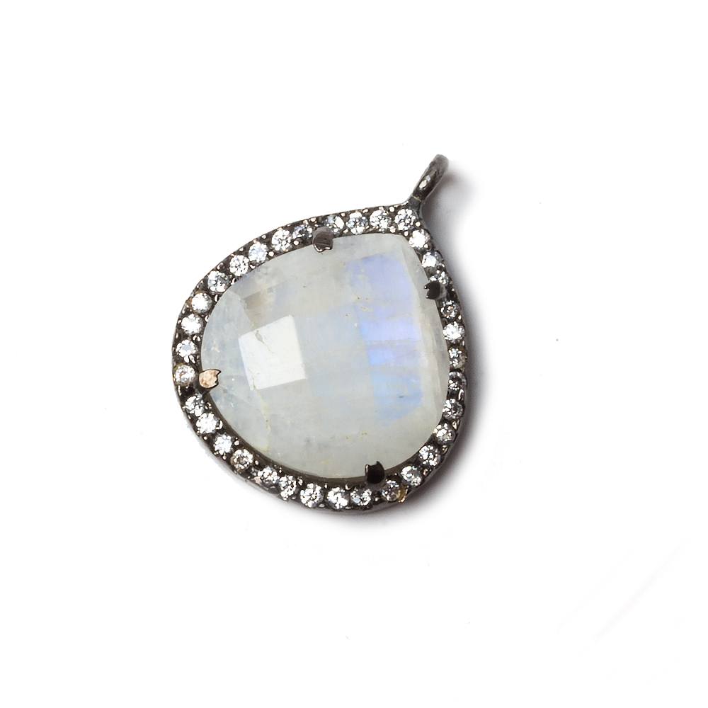 17x17mm Black Gold Bezeled CZ & Rainbow Moonstone Heart Pendant 1 piece - Beadsofcambay.com