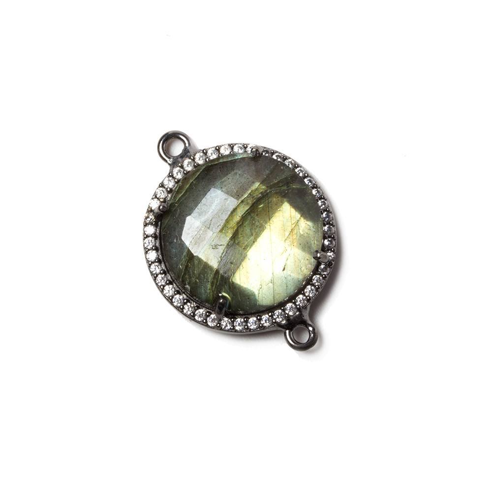 17x17mm Black Gold Bezeled White Cubic Zirconia & Labradorite Connector 1 pc - Beadsofcambay.com