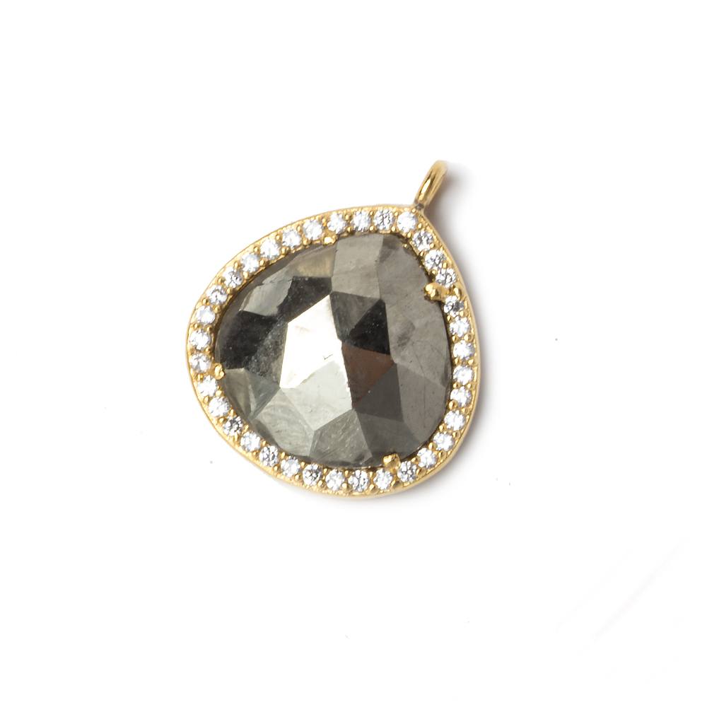 17x17mm Gold Bezeled CZ & Pyrite Heart Pendant 1 piece - Beadsofcambay.com