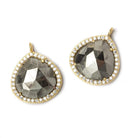 17x17mm Gold Bezeled CZ & Pyrite Heart Pendant 1 piece - Beadsofcambay.com