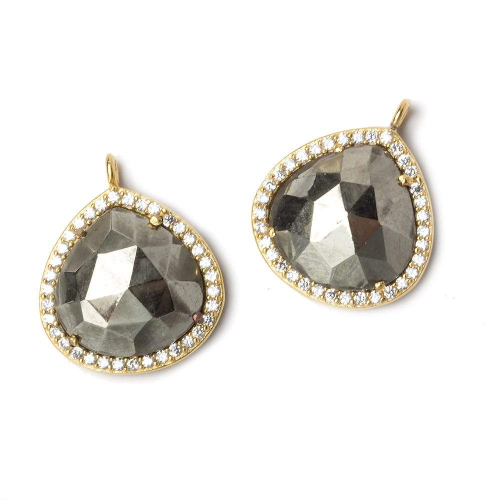 17x17mm Gold Bezeled CZ & Pyrite Heart Pendant 1 piece - Beadsofcambay.com