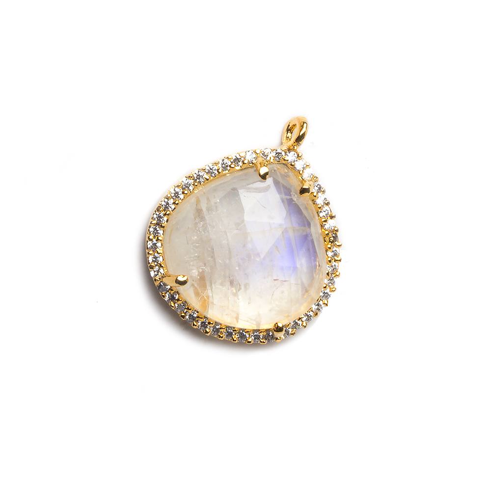 17x17mm Gold Bezeled White CZ and Rainbow Moonstone Heart Pendant 1 piece - Beadsofcambay.com