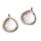 17x17mm Rose Gold Bezeled CZ & Crystal Quartz Heart Pendant 1 piece - Beadsofcambay.com