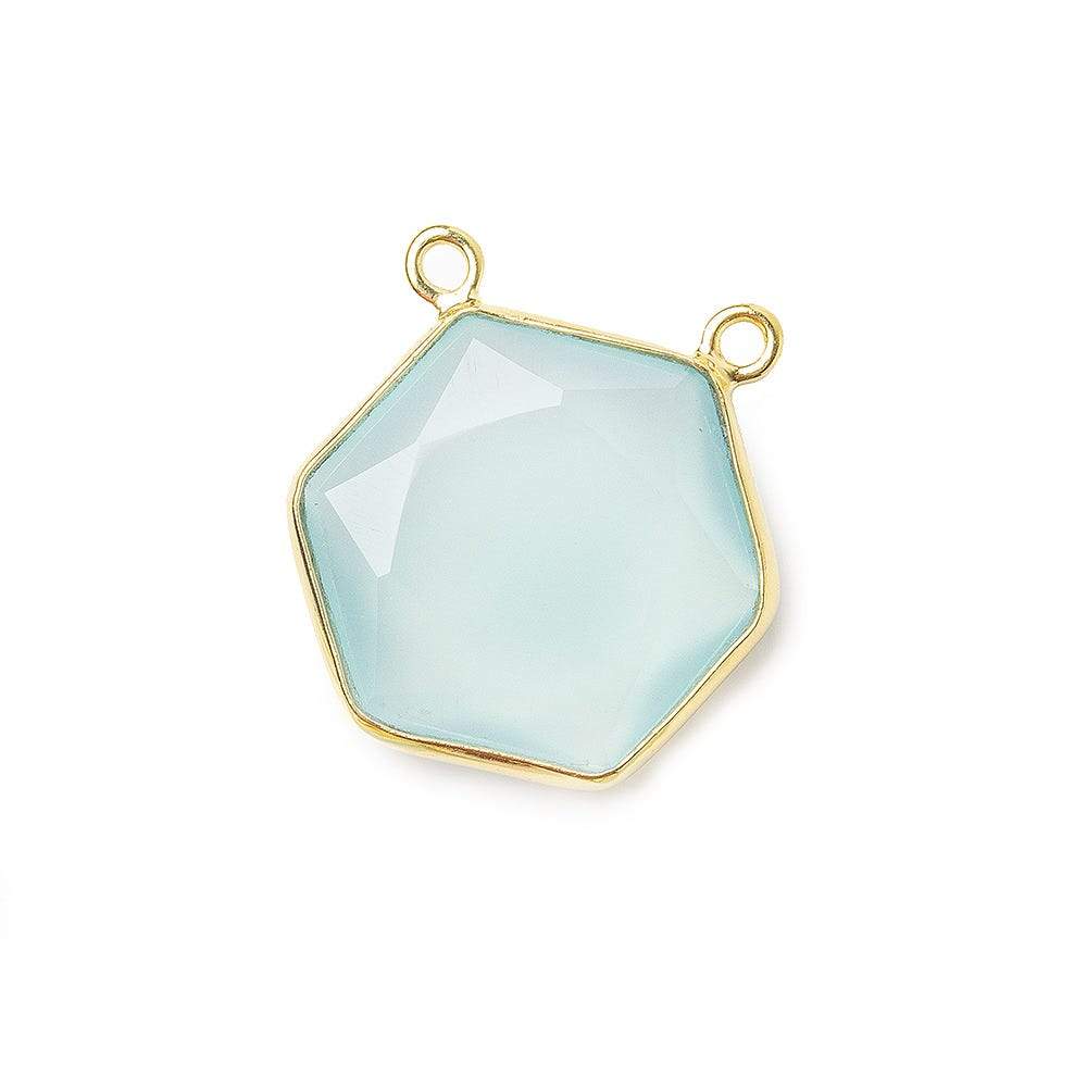 17x17mm Vermeil Bezel Sea Green Chalcedony Hexagon Connector 1 piece - Beadsofcambay.com