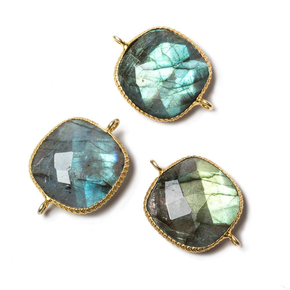 17x17mm Vermeil Rope Bezel Labradorite faceted pillow Connector 1 piece - Beadsofcambay.com