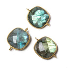 17x17mm Vermeil Rope Bezel Labradorite faceted pillow Connector 1 piece - Beadsofcambay.com