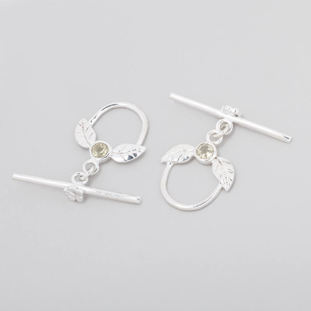 17x18mm Sterling Silver Toggle with Leaves & Lemon Quartz 1 piece - Beadsofcambay.com