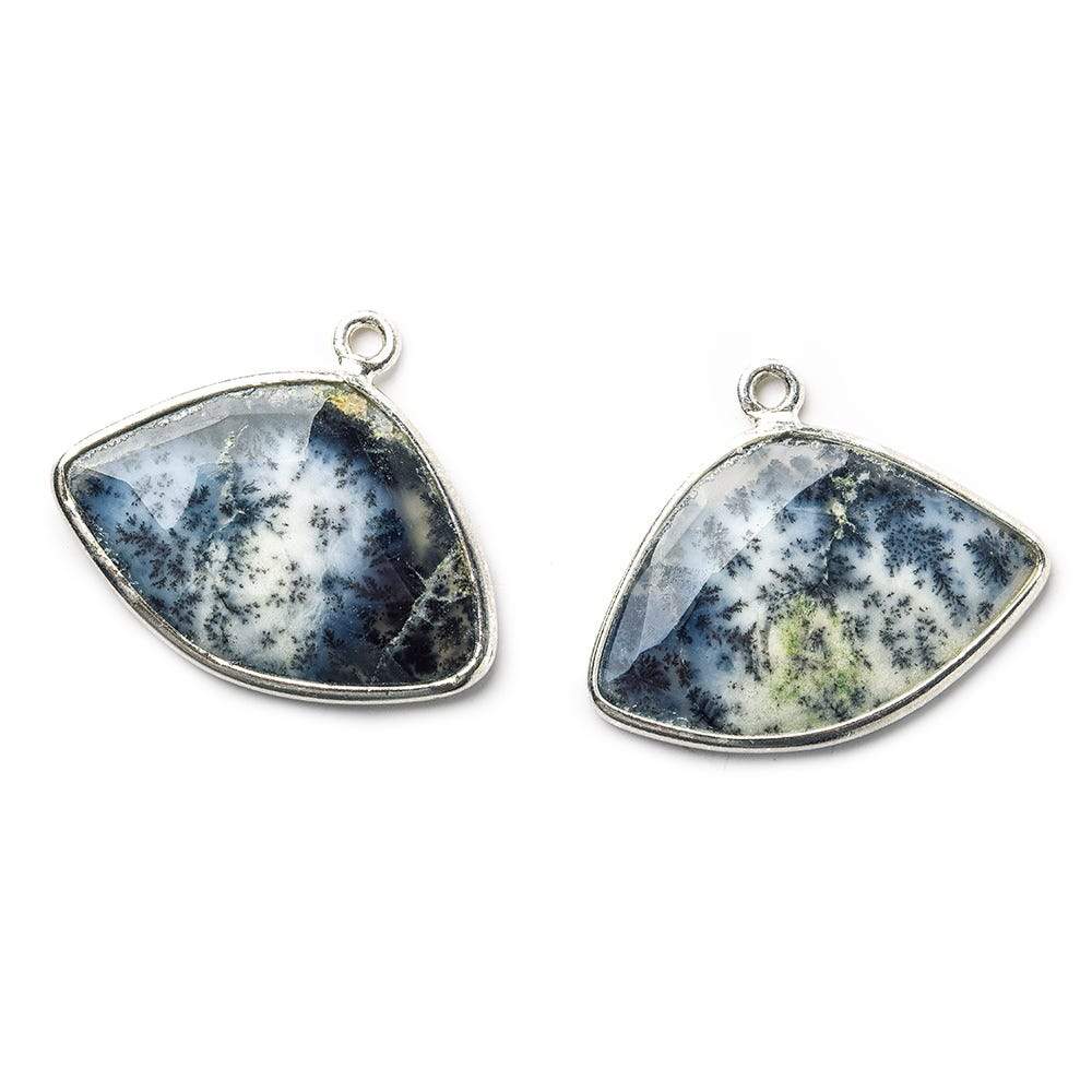 17x25mm Sterling Silver .925 Bezeled Dendritic Opal Fan Set of 2 pendants - Beadsofcambay.com