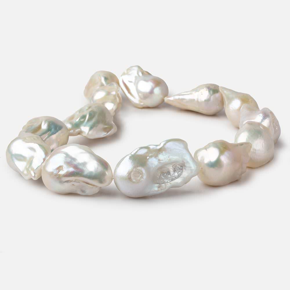 17x30-17x35mm Cream White Ultra Baroque Freshwater Pearls 16 inch 13 pieces AAA grade - Beadsofcambay.com