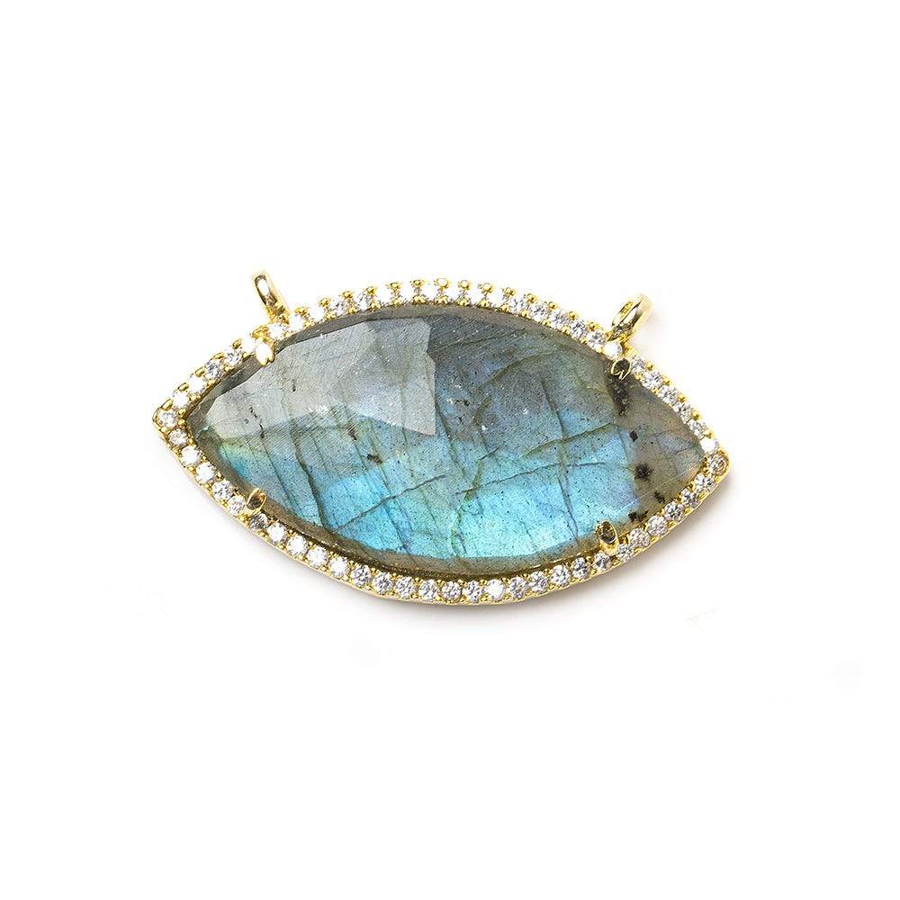 17x33mm Gold Bezel CZ & Labradorite Marquise East West Connector 1 focal bead - Beadsofcambay.com
