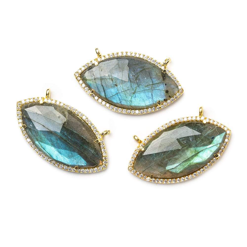 17x33mm Gold Bezel CZ & Labradorite Marquise East West Connector 1 focal bead - Beadsofcambay.com