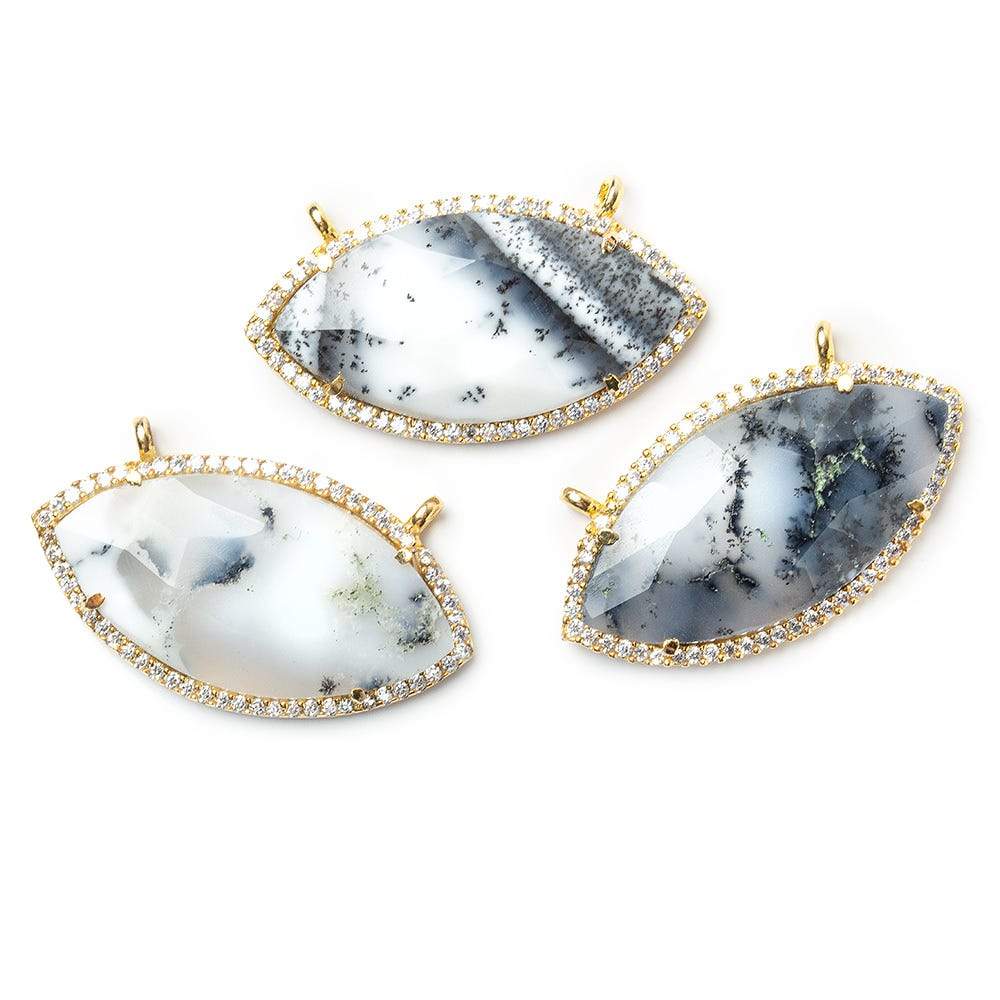 17x33mm Vermeil Bezel CZ & Dendritic Opal Marquise East West Connector 1 focal bead - Beadsofcambay.com