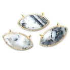 17x33mm Vermeil Bezel CZ & Dendritic Opal Marquise East West Connector 1 focal bead - Beadsofcambay.com