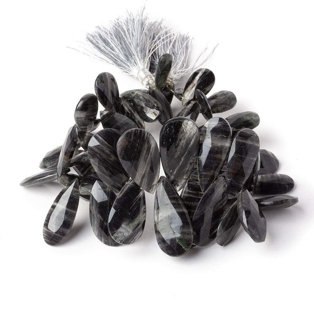 17x7-28x13mm Black Moss Quartz Faceted Pear Beads 9 inch 45 pieces - Beadsofcambay.com
