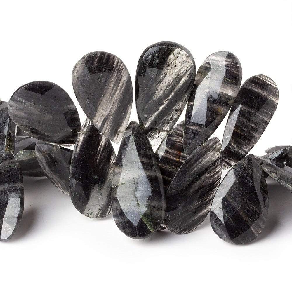 17x7-28x13mm Black Moss Quartz Faceted Pear Beads 9 inch 45 pieces - Beadsofcambay.com