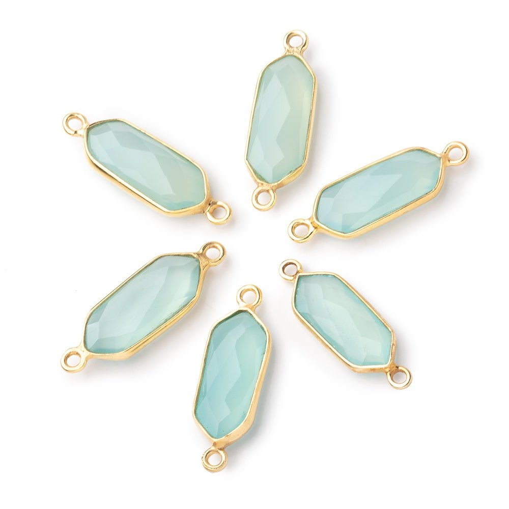 17x7mm Vermeil Bezel Seafoam Chalcedony Modified Marquise Connector 1 piece - Beadsofcambay.com