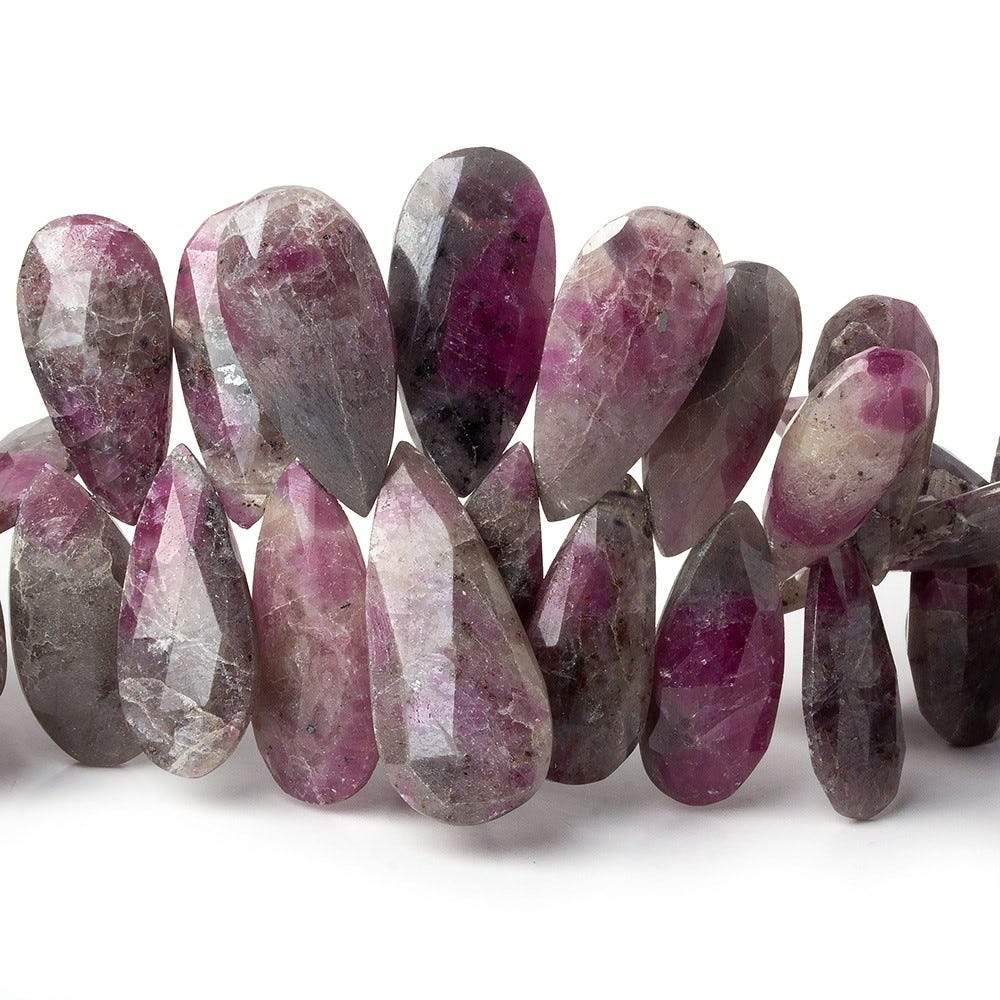 17x8-25x11mm Ruby in Marble Matrix Faceted Pear Beads 9.25 inch 56 pieces - Beadsofcambay.com