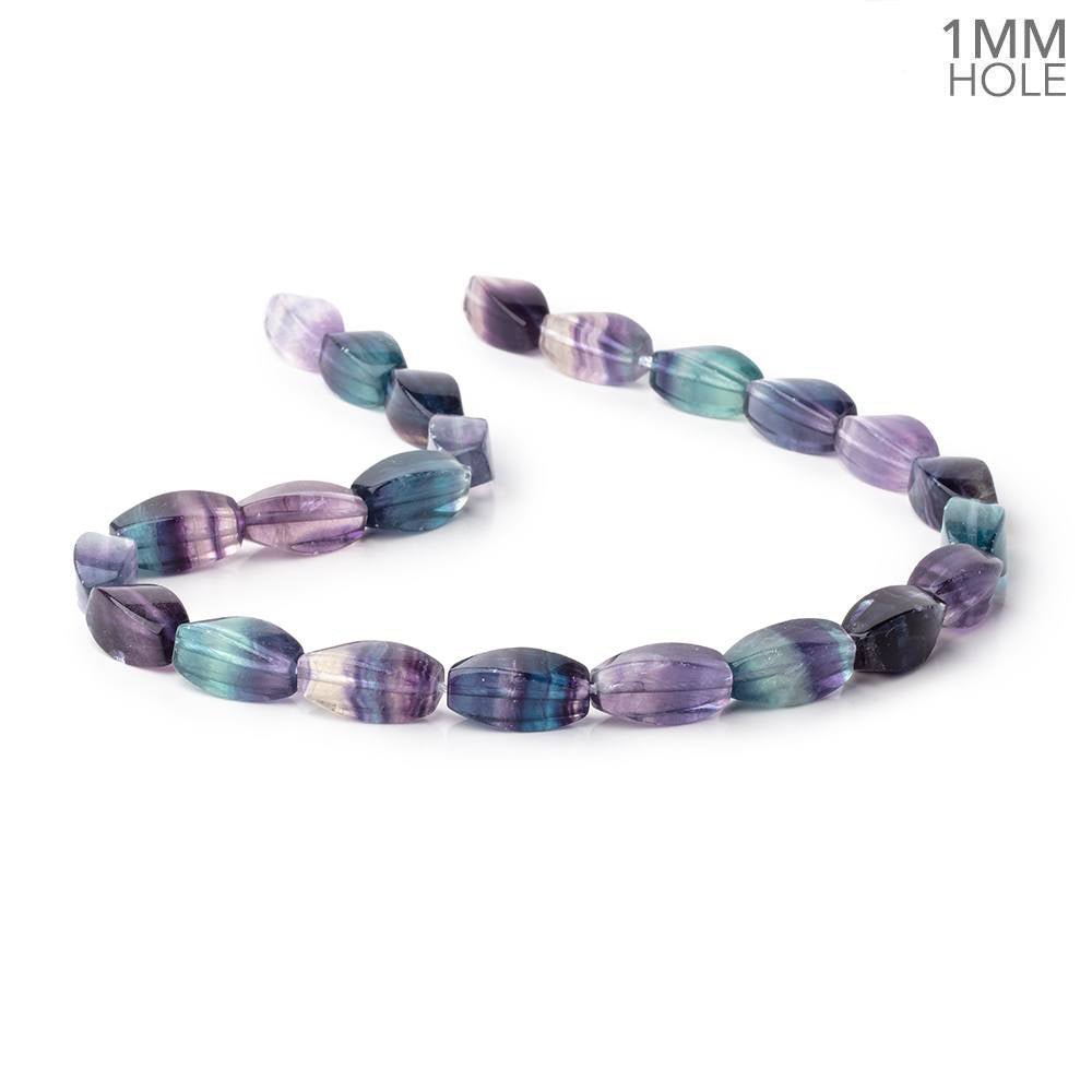 17x8mm Multi Color Fluorite Plain Twist Beads 15.5 inch 23 pieces AA - Beadsofcambay.com