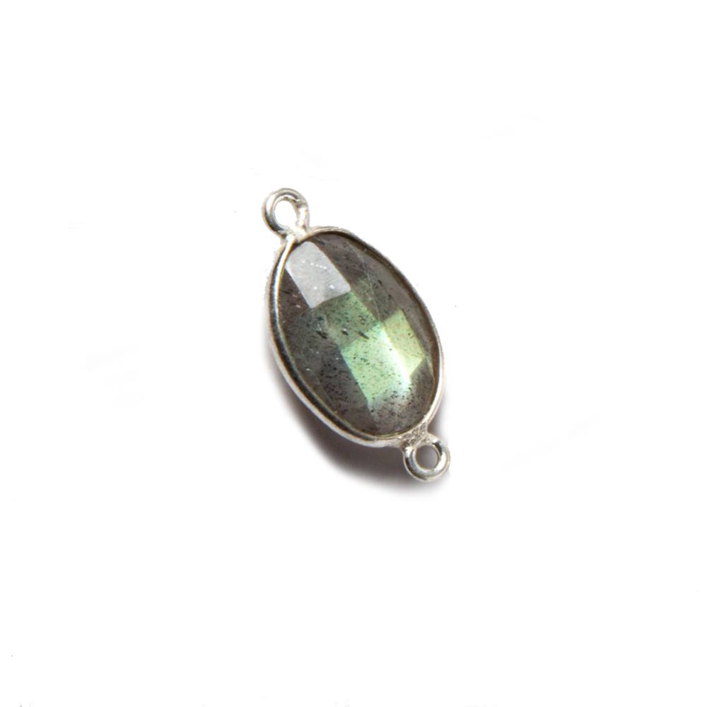 17x8mm Silver Bezeled Labradorite faceted nugget Connector 1 piece - Beadsofcambay.com
