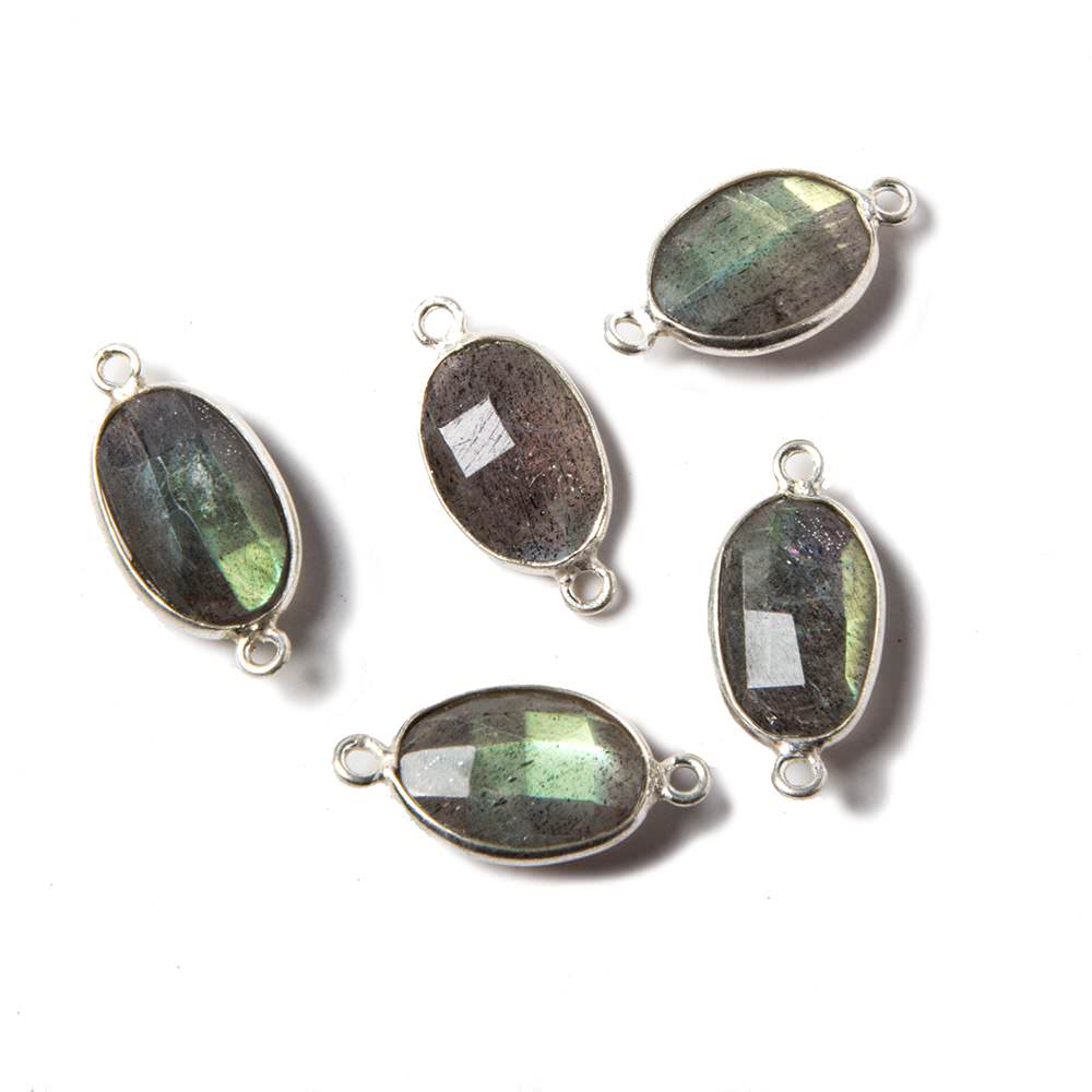 17x8mm Silver Bezeled Labradorite faceted nugget Connector 1 piece - Beadsofcambay.com