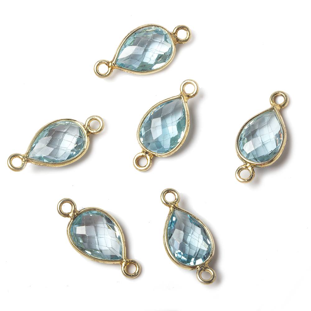 17x8mm Vermeil Bezel Sky Blue Topaz Pear Connector 1 piece - Beadsofcambay.com