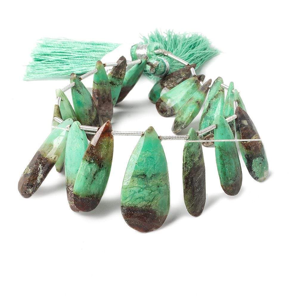 17x9-30x15mm Chrysoprase & Matrix faceted pear beads 8 inch 16 pieces - Beadsofcambay.com