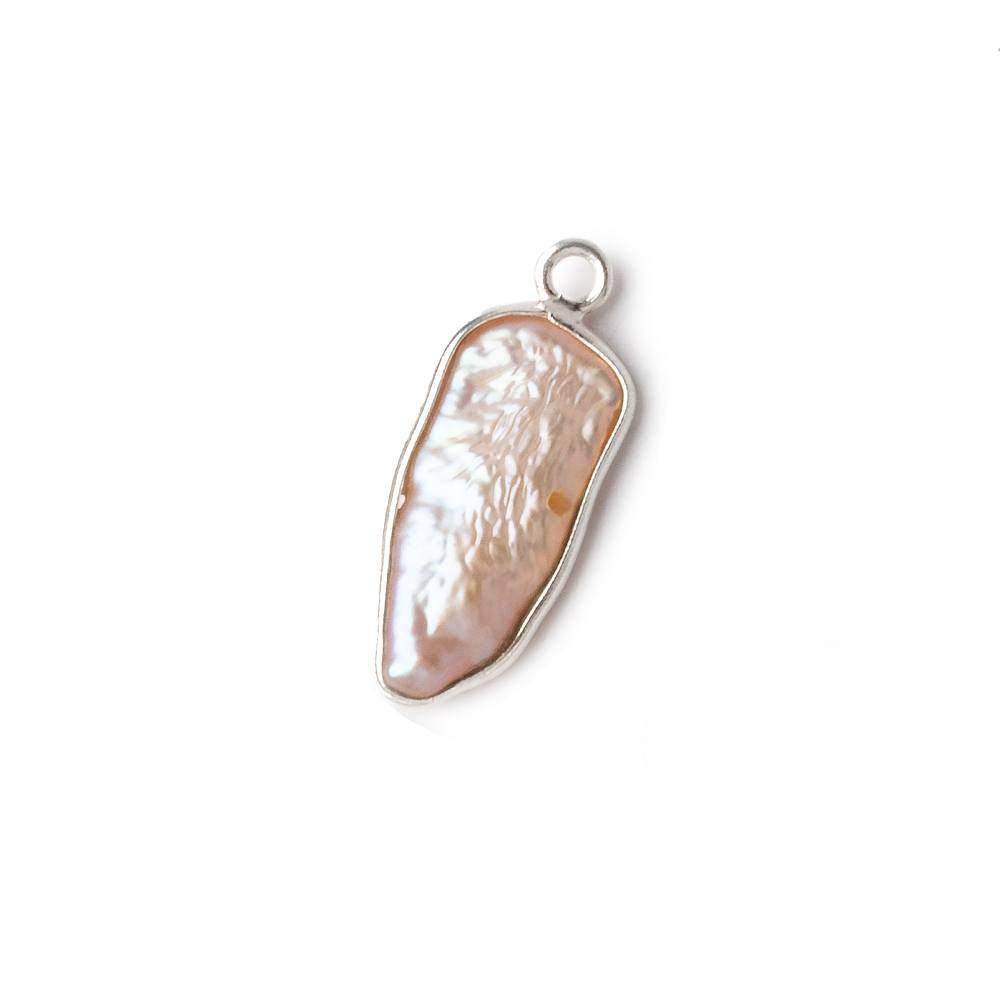 17x9mm Silver Bezeled Off White Biwa Pearl Pendant 1 piece - Beadsofcambay.com