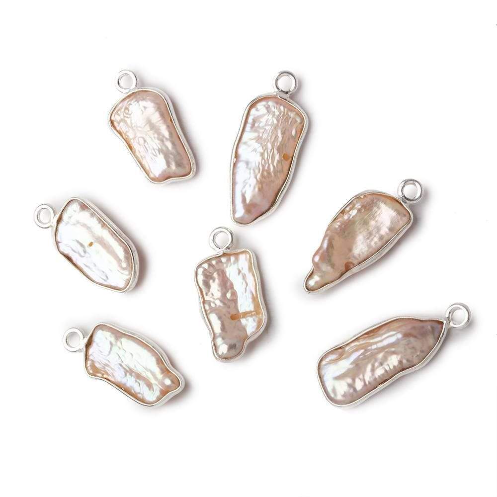 17x9mm Silver Bezeled Off White Biwa Pearl Pendant 1 piece - Beadsofcambay.com