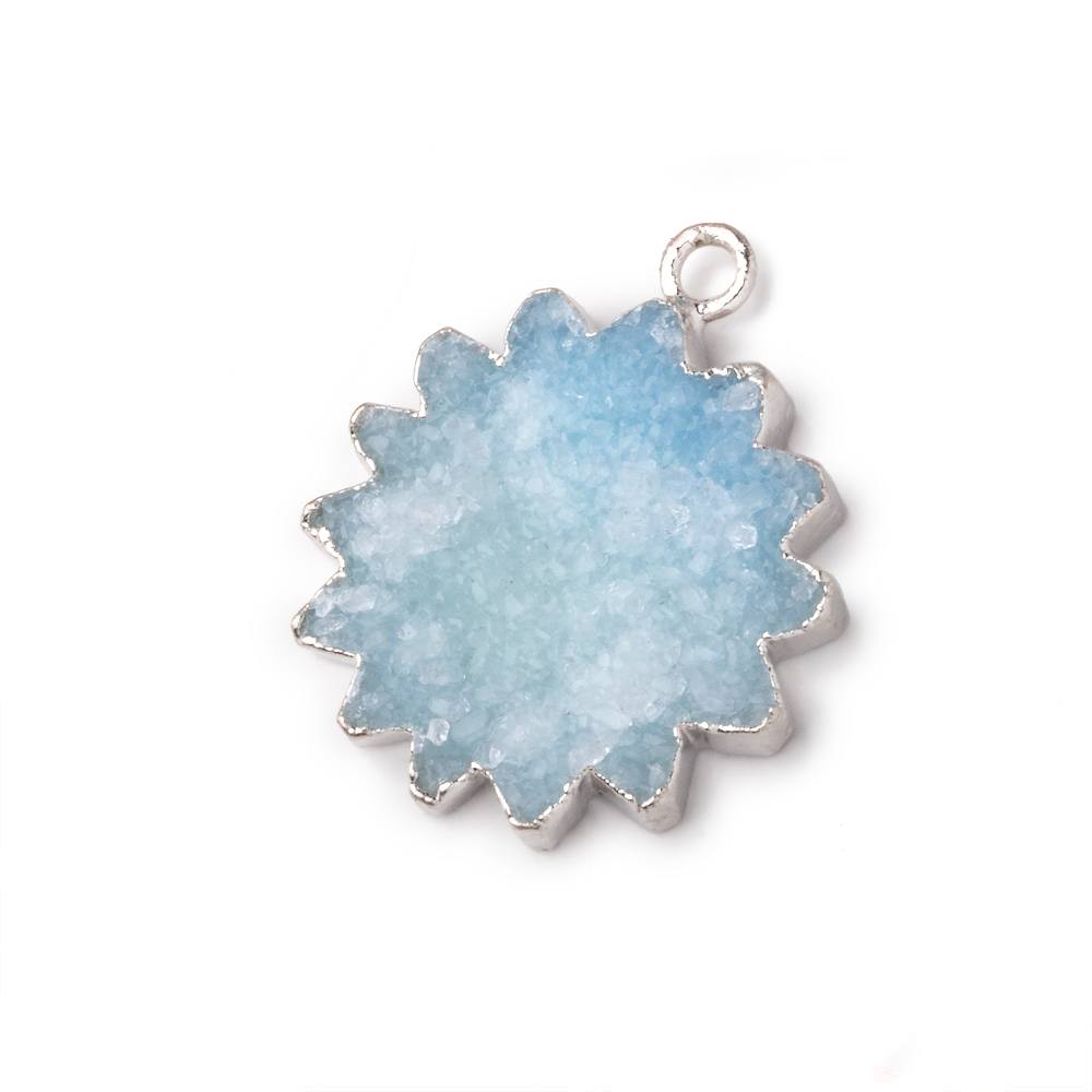 18-21mm Silver Leafed Blue Drusy Star Burst Pendant 1 focal piece - Beadsofcambay.com