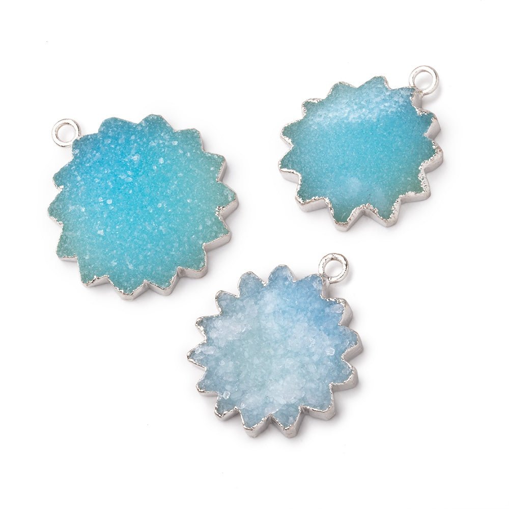 18-21mm Silver Leafed Blue Drusy Star Burst Pendant 1 focal piece - Beadsofcambay.com